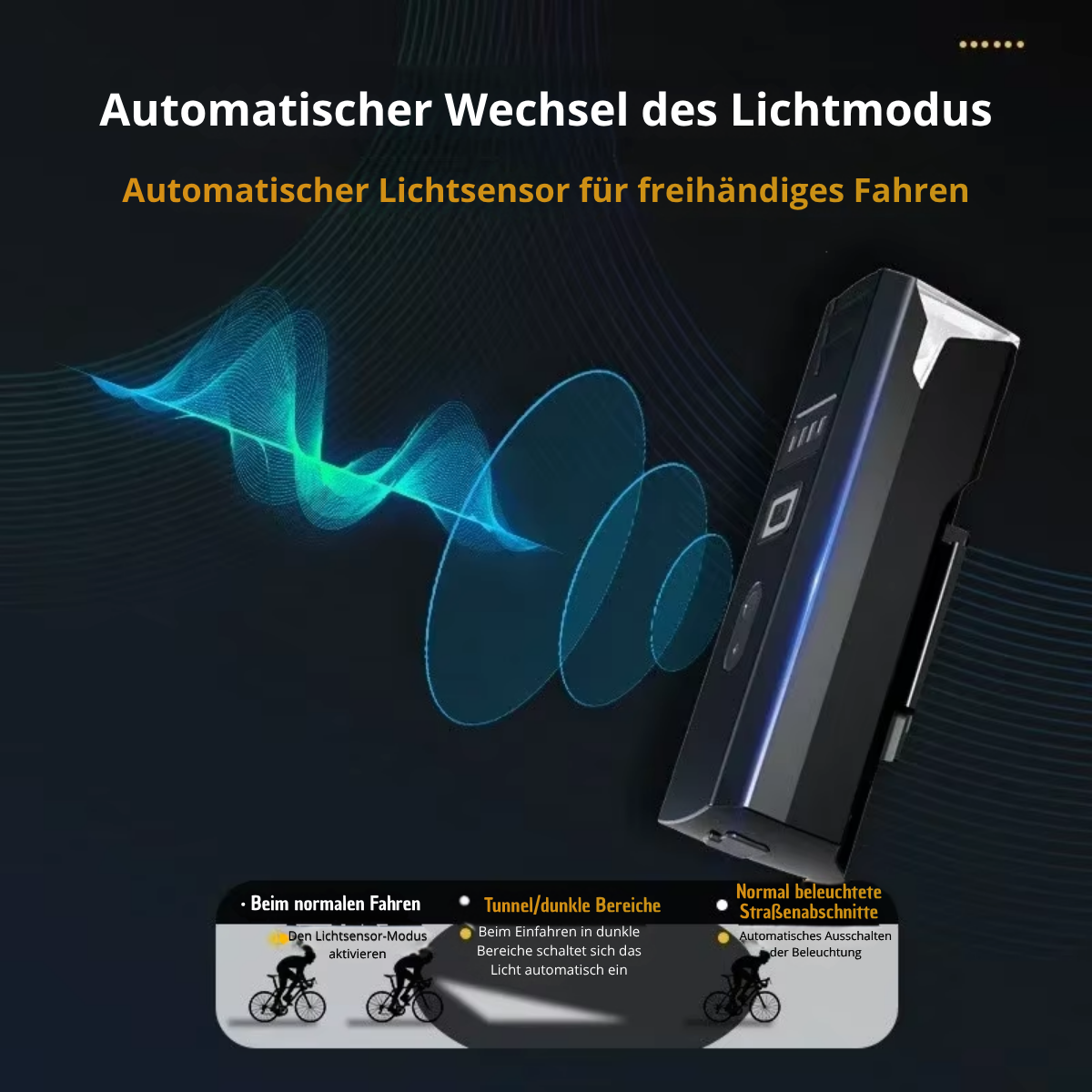 Automatischer Wechsel des Lichtmodus der Veltrix Fahrradlampe durch Lichtsensor