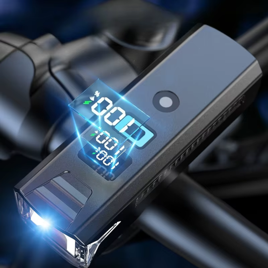Veltrix Fahrradlampe mit 3000 Lumen und digitaler LCD-Akkustandsanzeige am Lenker