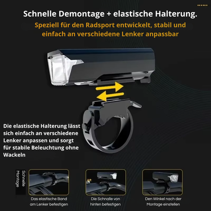 Schnelle Demontage und elastische Halterung der Veltrix Fahrradlampe für verschiedene Lenker
