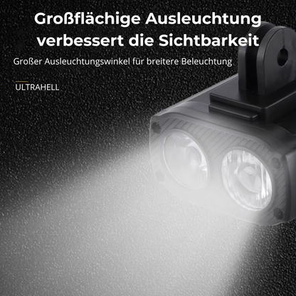 Großflächige Ausleuchtung der Veltrix Fahrradlampe verbessert die Sichtbarkeit im Straßenverkehr