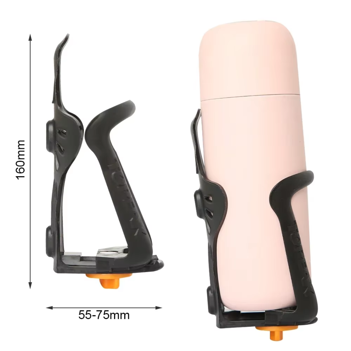 HydroGrip Fahrrad Flaschenhalter mit Maßangaben zur Größe
