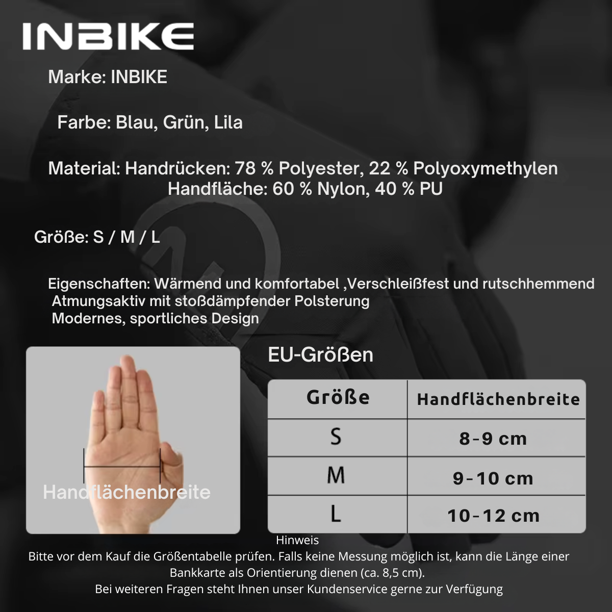 INBIKE Fahrradhandschuhe Winter mit Größentabelle zur Auswahl