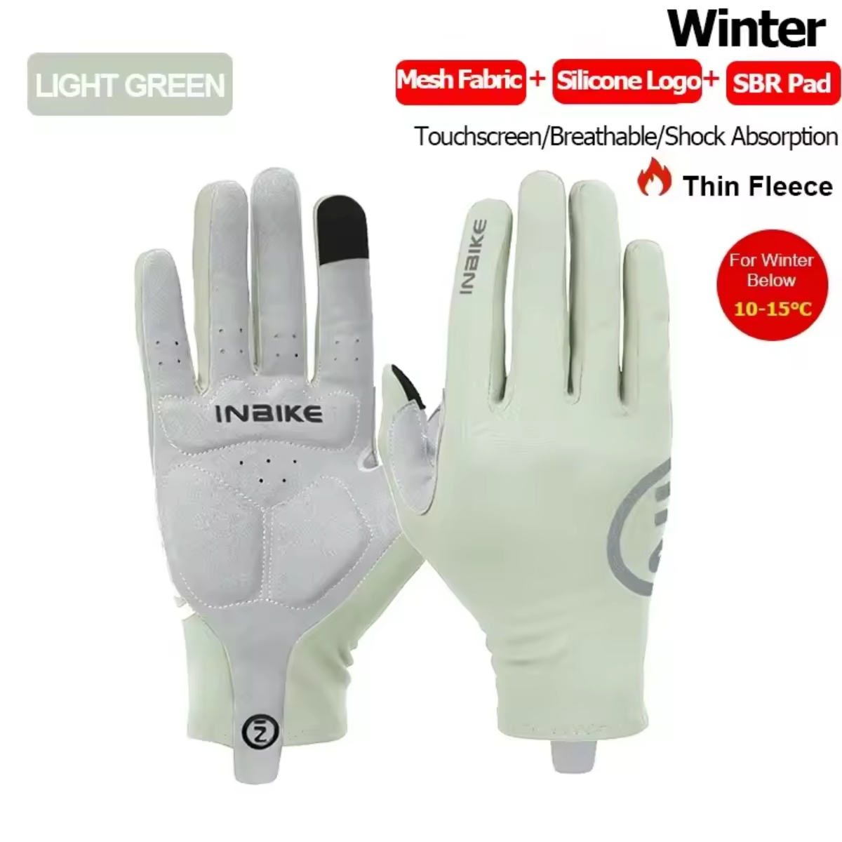INBIKE Fahrradhandschuhe Winter in schwarz und grün mit wärmendem Material