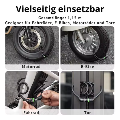 Kabelschloss mit Zahlencode für Fahrrad, E-Bike, Scooter und weitere Anwendungen