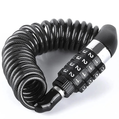 Schwarzes KeyLock Smart Spiralkabelschloss mit 4-stelligem Zahlencode für Fahrräder und Helme