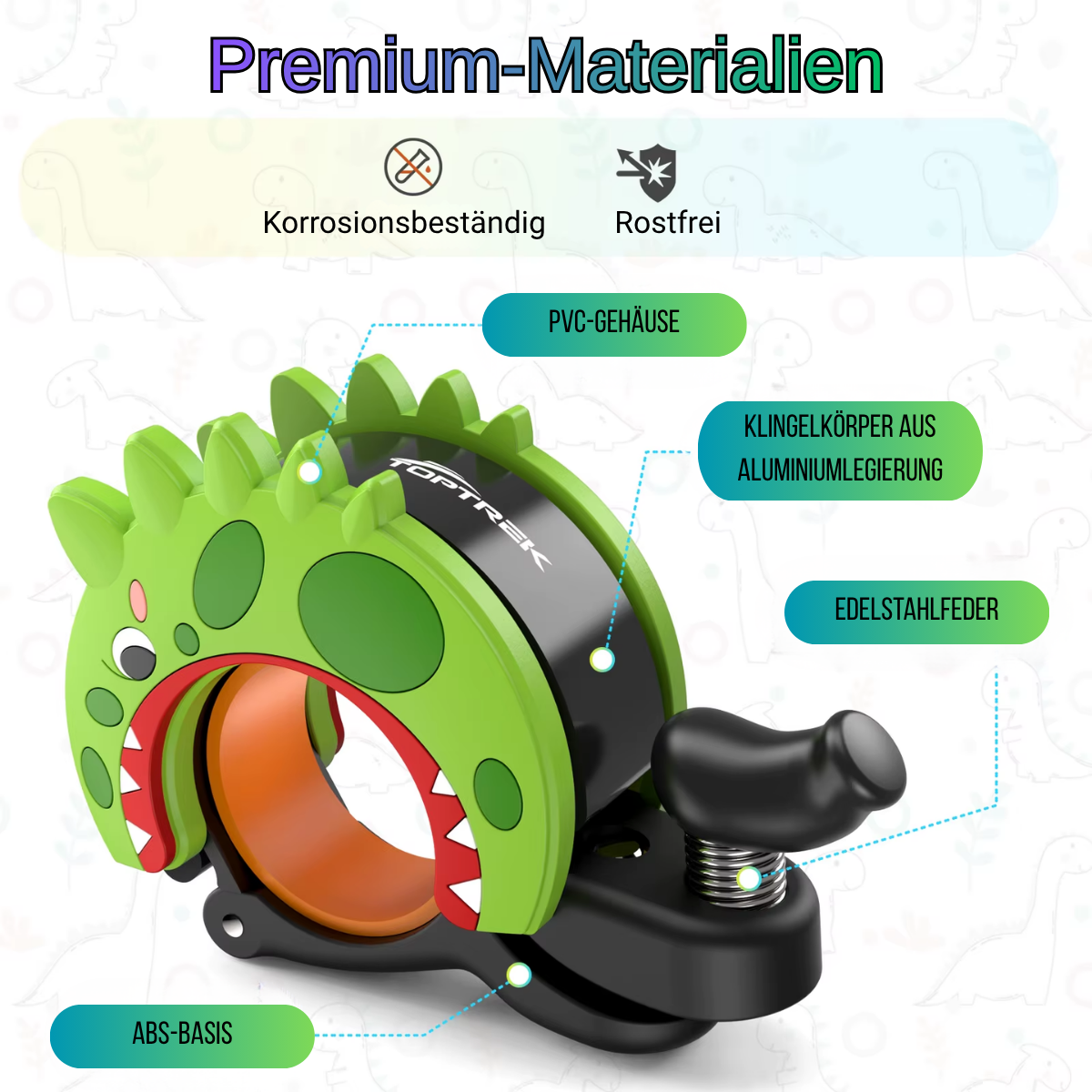 Kinder Fahrradklingel im Dino-Design für Laufrad, Scooter und Kinderfahrrad