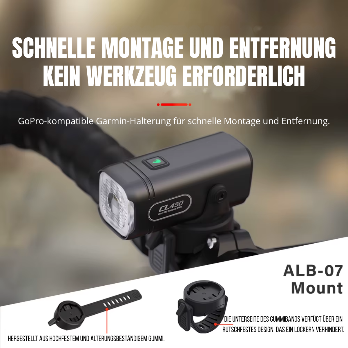 Schnelle Montage und Entfernung der Veltrix Mini Fahrradlampe ohne Werkzeug