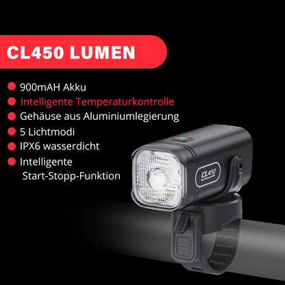 Veltrix Mini Fahrradlampe mit 450 Lumen, 900 mAh Akku und Aluminiumgehäuse