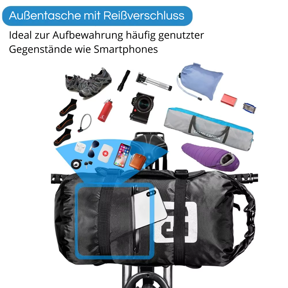  NEWBOLER Fahrrad Lenkertasche mit Außentasche und Reißverschluss für Smartphone und Zubehör