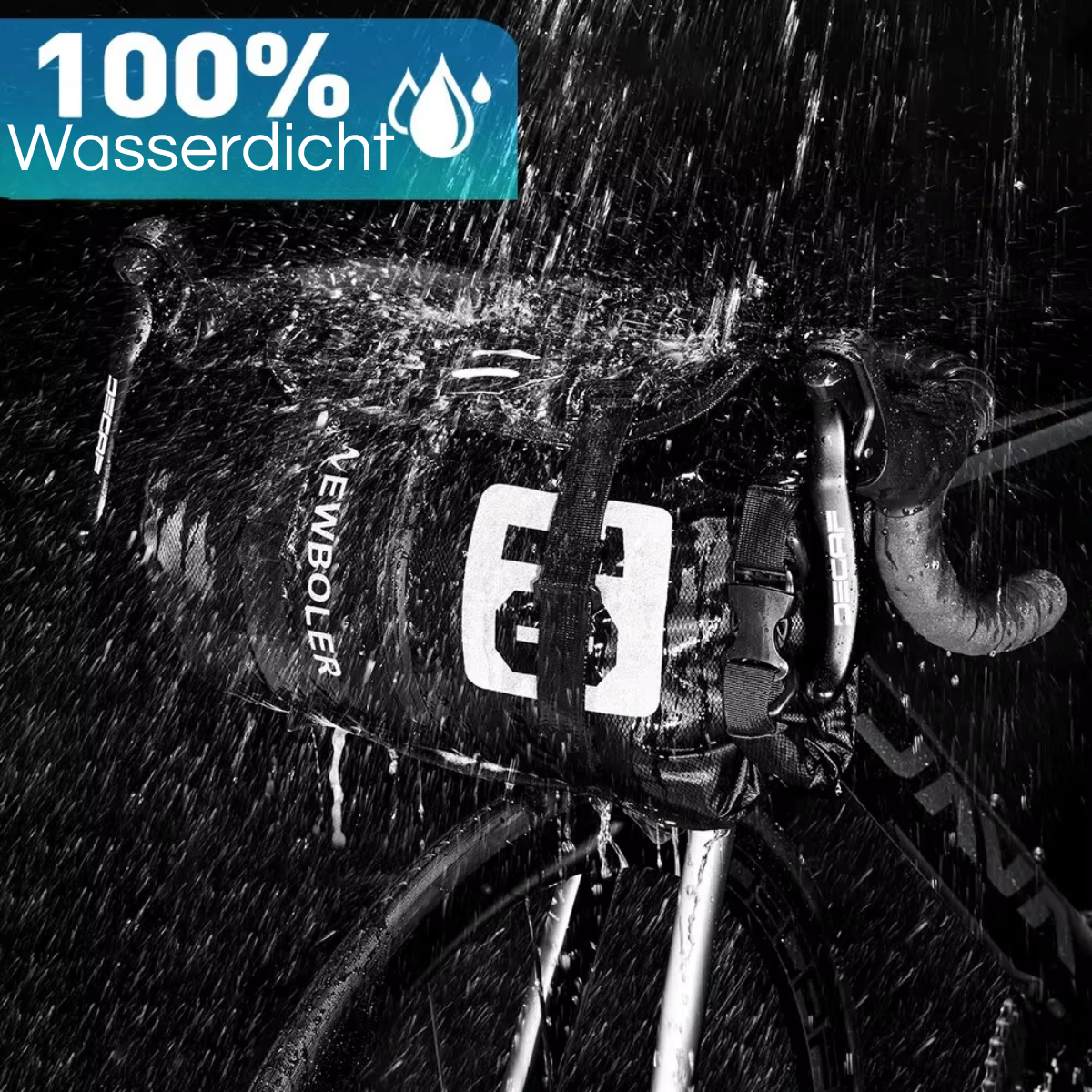 NEWBOLER Fahrrad Lenkertasche 100% wasserdicht am Fahrrad bei Regen