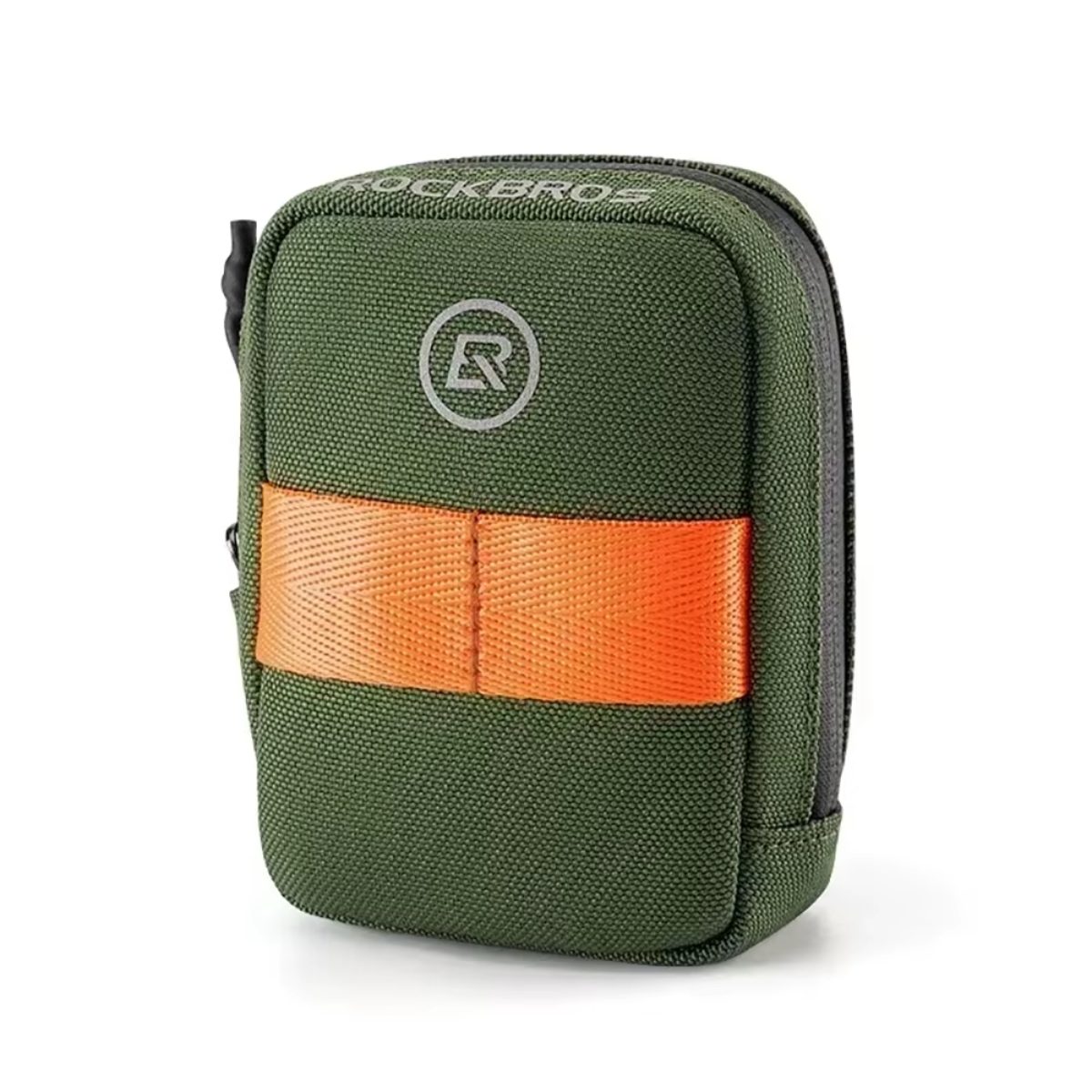 ROCKBROS Fahrrad Satteltasche Mini in Grün mit orangem Streifen, Frontansicht