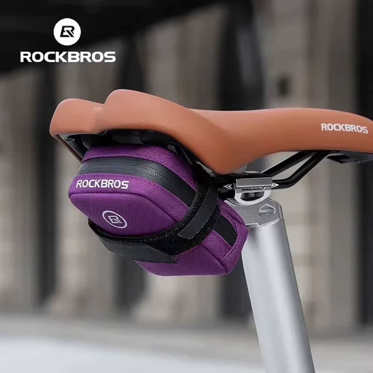 ROCKBROS Fahrrad Satteltasche Mini in Violett am Fahrrad montiert