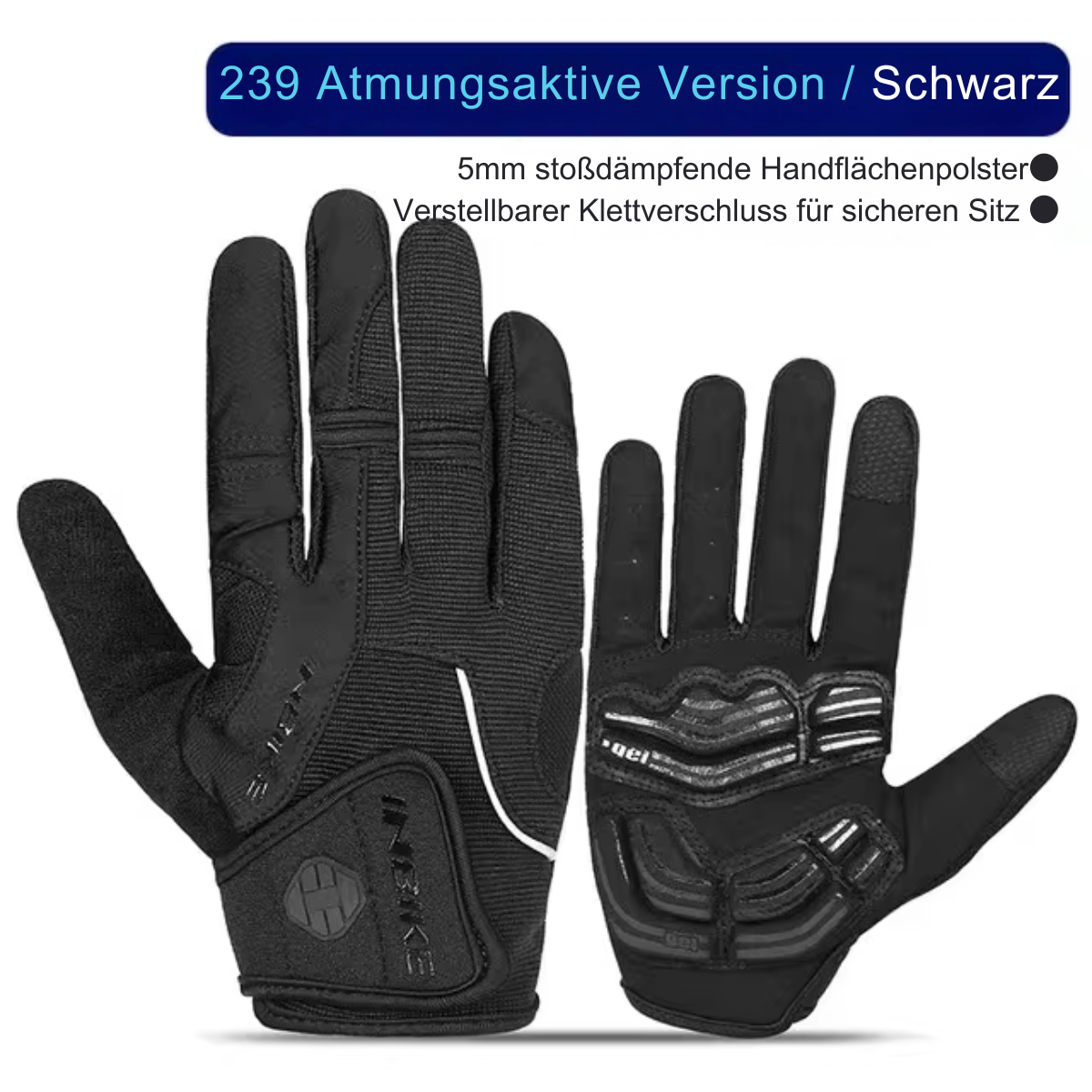 ShieldGrip Fahrradhandschuhe mit Vollfinger-Design in schwarz