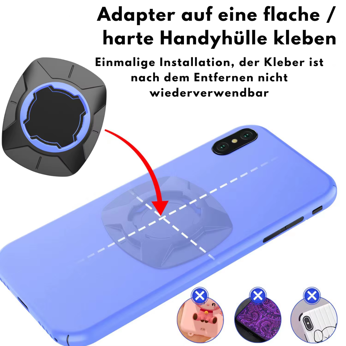 Montage des Smartphone Adapters auf einer Smartphone-Hülle für Fahrrad Handyhalterungen