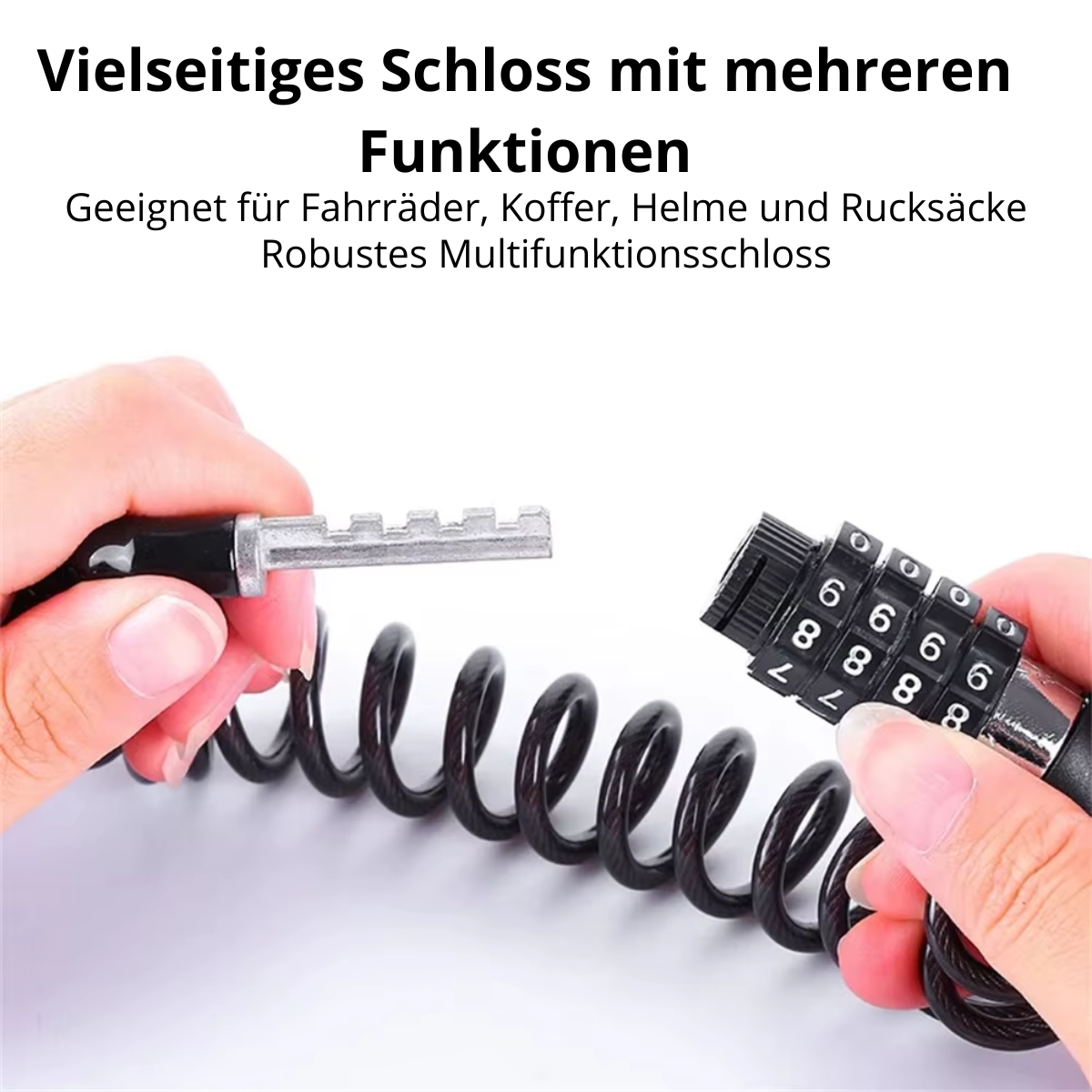 Flexibles Spiralkabelschloss mit ausziehbarem Stahlkabel und Zahlencode