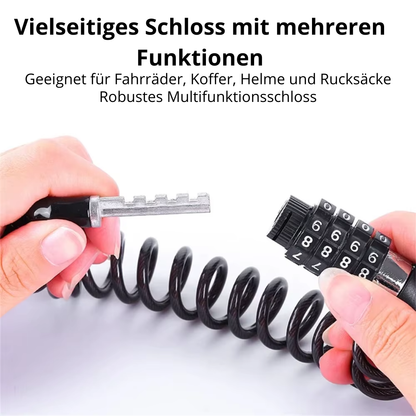 Flexibles Spiralkabelschloss mit ausziehbarem Stahlkabel und Zahlencode