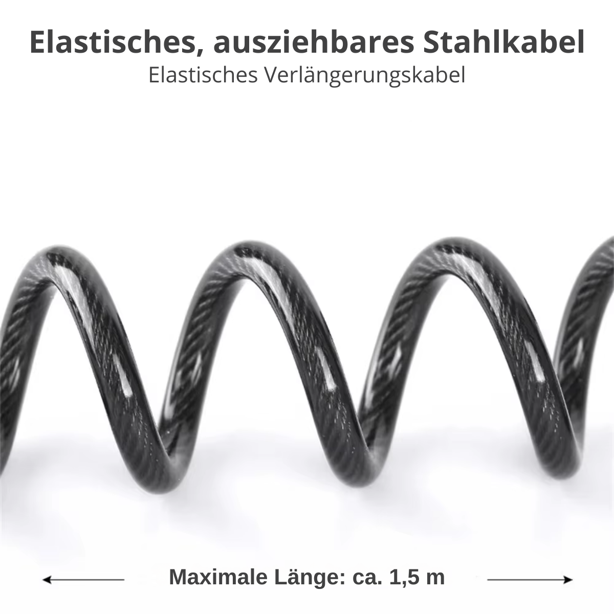 Spiralkabelschloss mit ausziehbarem Stahlkabel von bis zu 1,5 Metern Länge