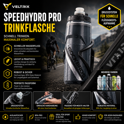 Leichte Fahrrad Trinkflasche mit Drucksystem, schnellem Wasserfluss und auslaufsicherem Verschluss für Training und lange Fahrten.