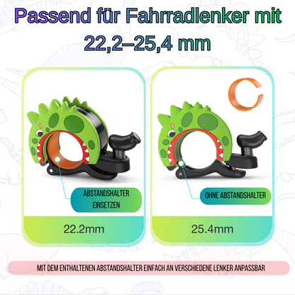 TOPTREK Dino Fahrradklingel Kids passend für Lenkerdurchmesser von 22,2 bis 25,4 mm