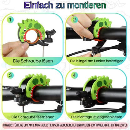 Einfache Montageschritte der TOPTREK Dino Fahrradklingel Kids am Lenker