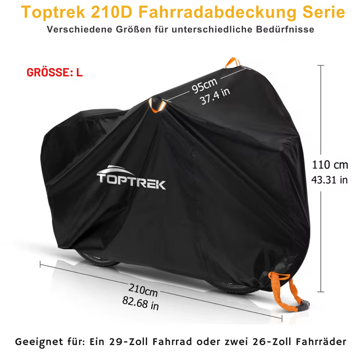 TOPTREK Fahrradabdeckung Größe L für ein 29-Zoll Fahrrad oder zwei 26-Zoll Fahrräder