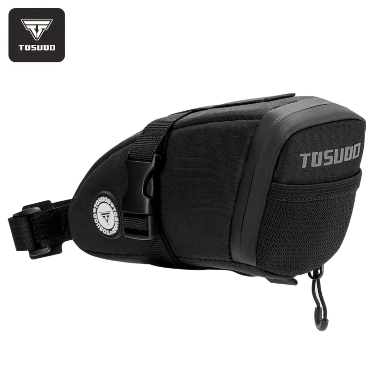 Seitenansicht der TOSUOD Fahrrad Satteltasche mit Reflektorstreifen