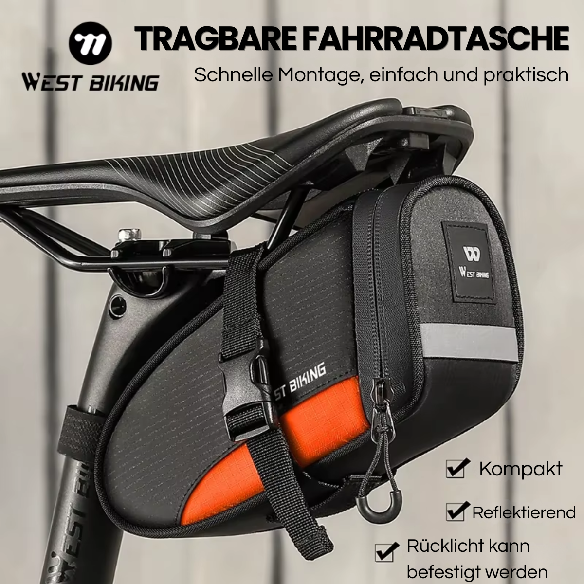 Wasserabweisende Fahrrad Satteltasche für Rennrad, MTB und Fahrradtouren
