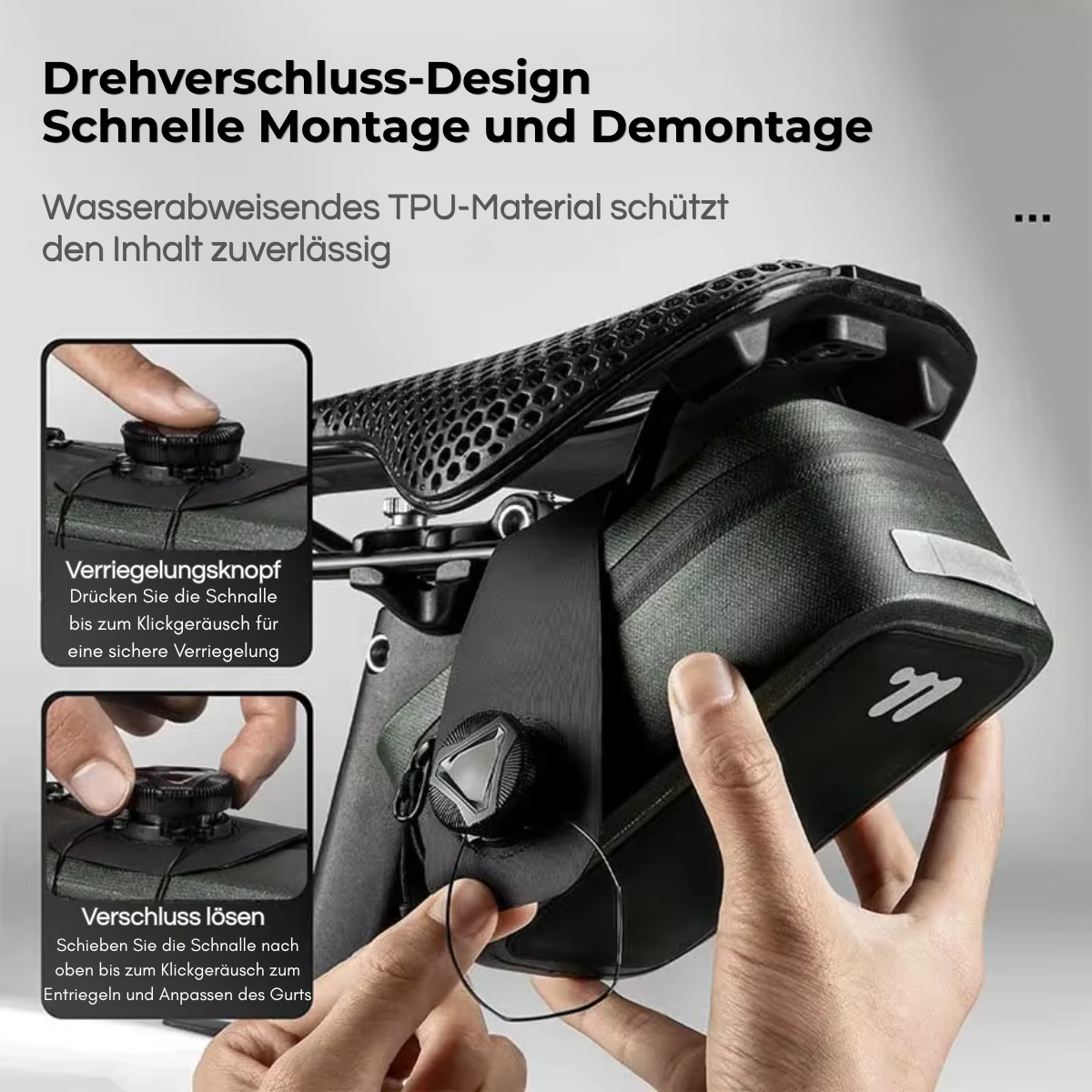 Drehverschluss-Design der WEST BIKING Fahrrad Satteltasche für schnelle Montage und Demontage