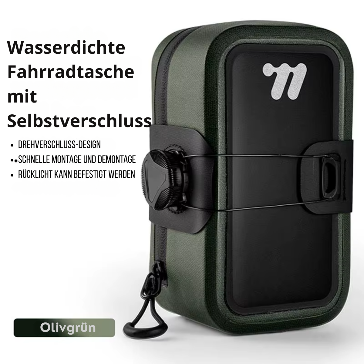 Wasserdichte WEST BIKING Fahrrad Satteltasche mit Selbstverschluss in Olivgrün