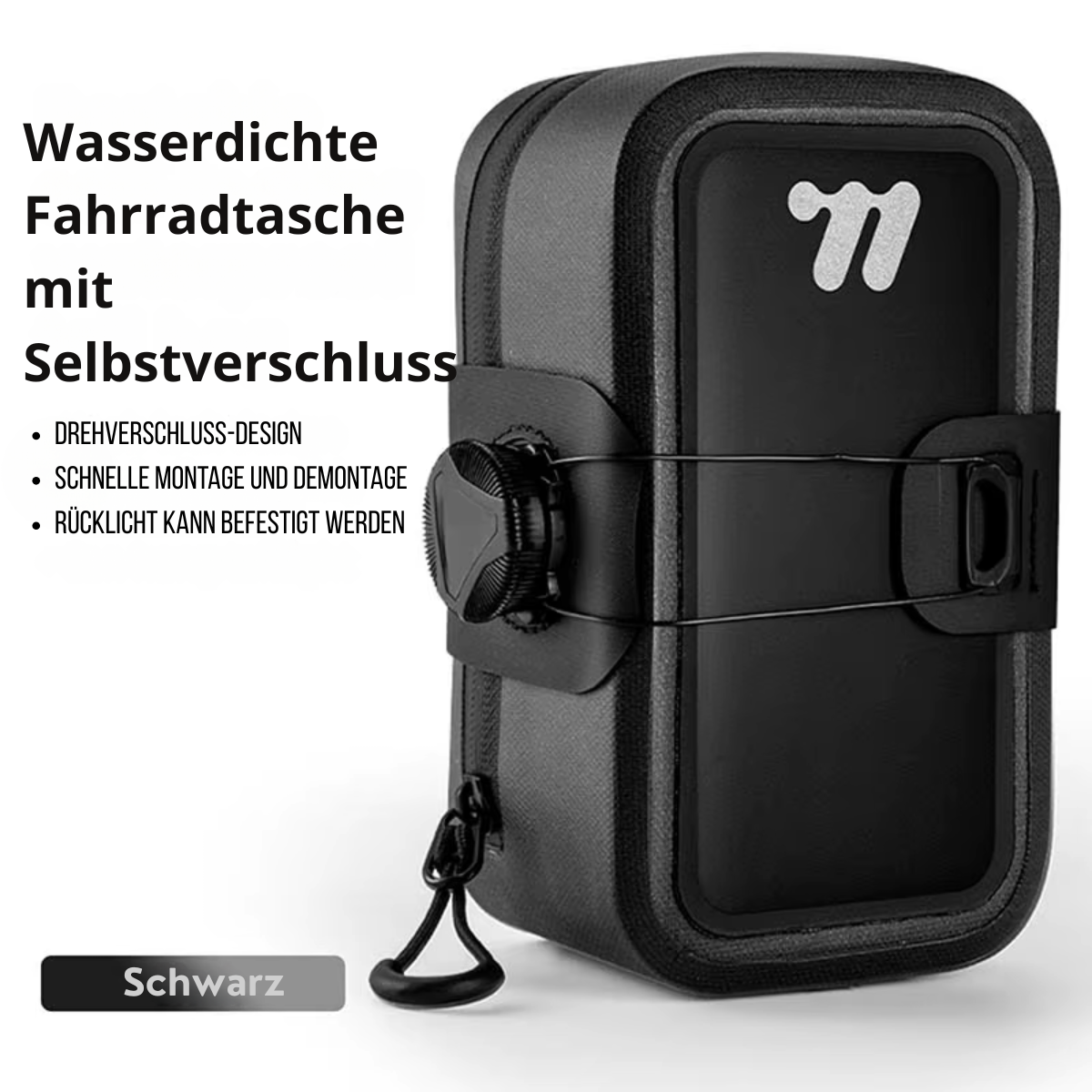 Wasserdichte WEST BIKING Fahrrad Satteltasche mit Selbstverschluss in Schwarz