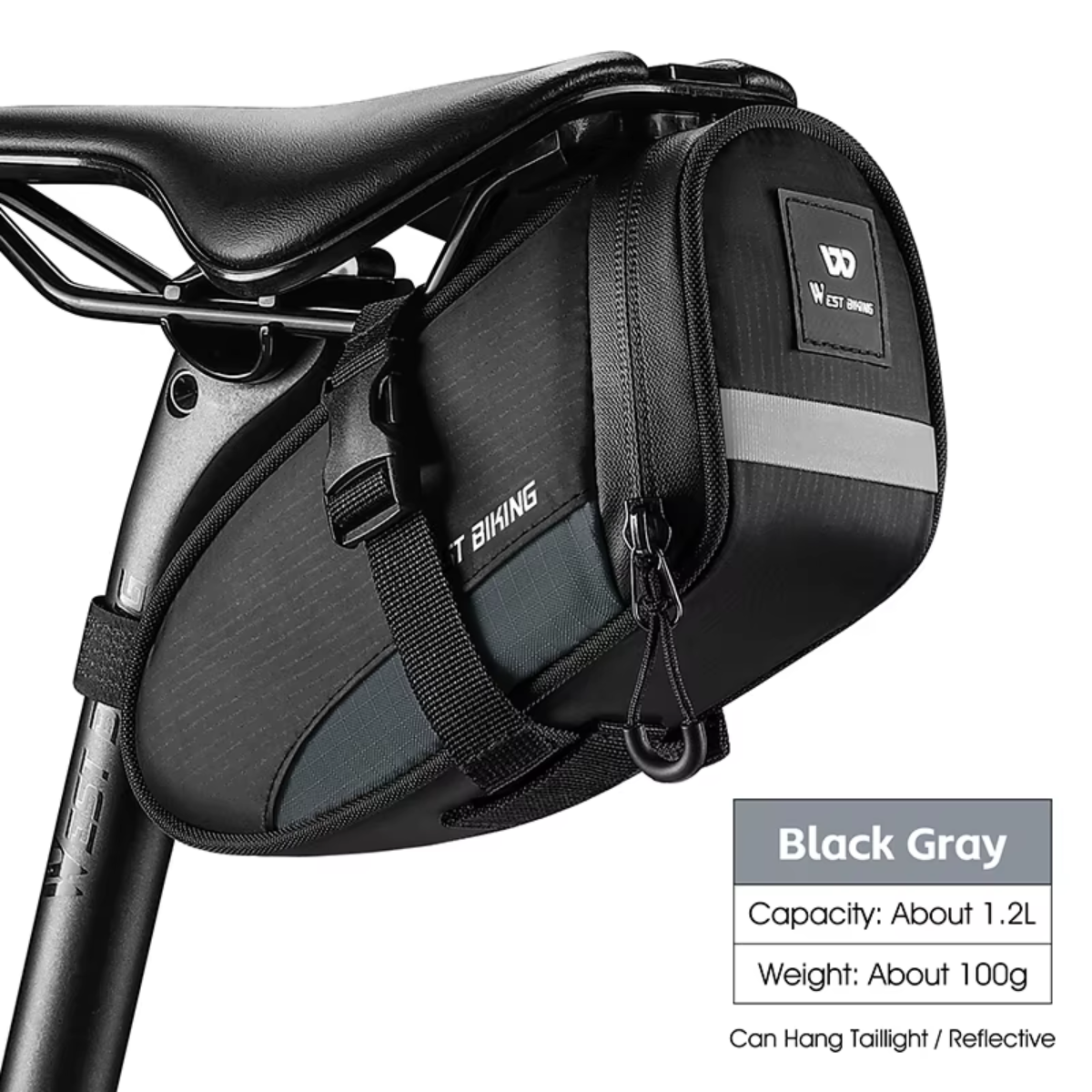 WEST BIKING Fahrrad Satteltasche in Grau am Fahrrad montiert