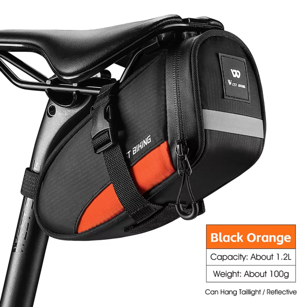 WEST BIKING Fahrrad Satteltasche in Orange am Fahrrad montiert