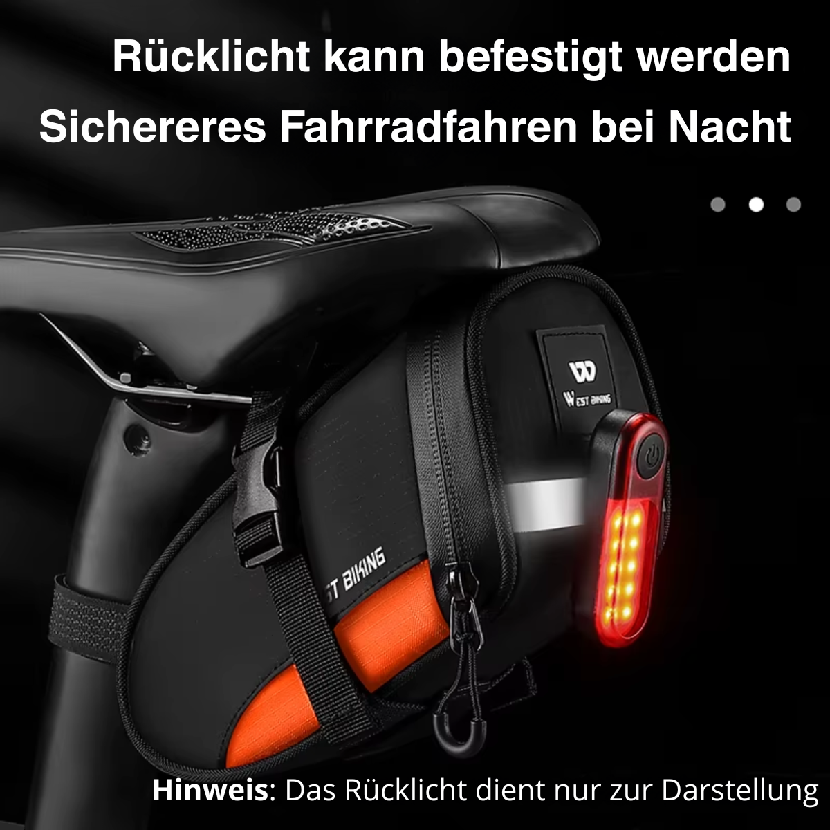 WEST BIKING Fahrrad Satteltasche mit Befestigung für Rücklicht für mehr Sicherheit bei Nacht