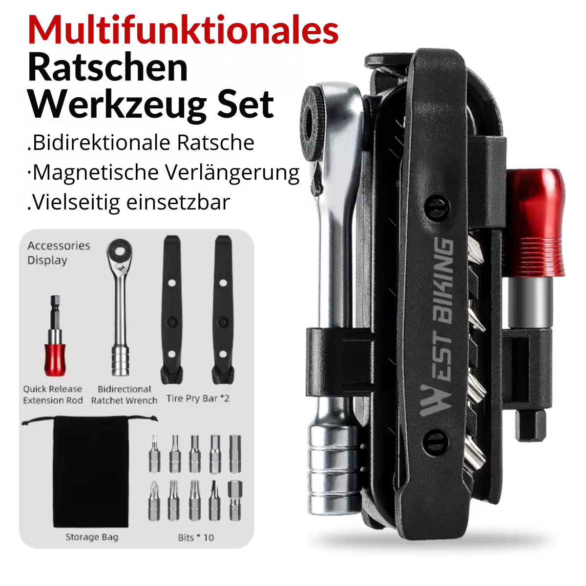 WEST BIKING Fahrrad Multitool als multifunktionales Ratschen Werkzeug Set