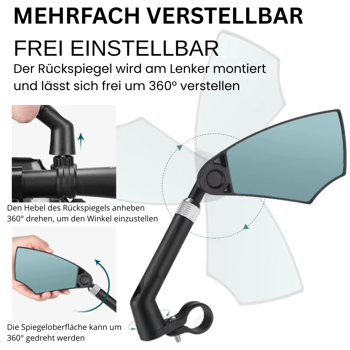 WEST BIKING Fahrrad Rückspiegel mehrfach verstellbar und um 360 Grad frei einstellbar