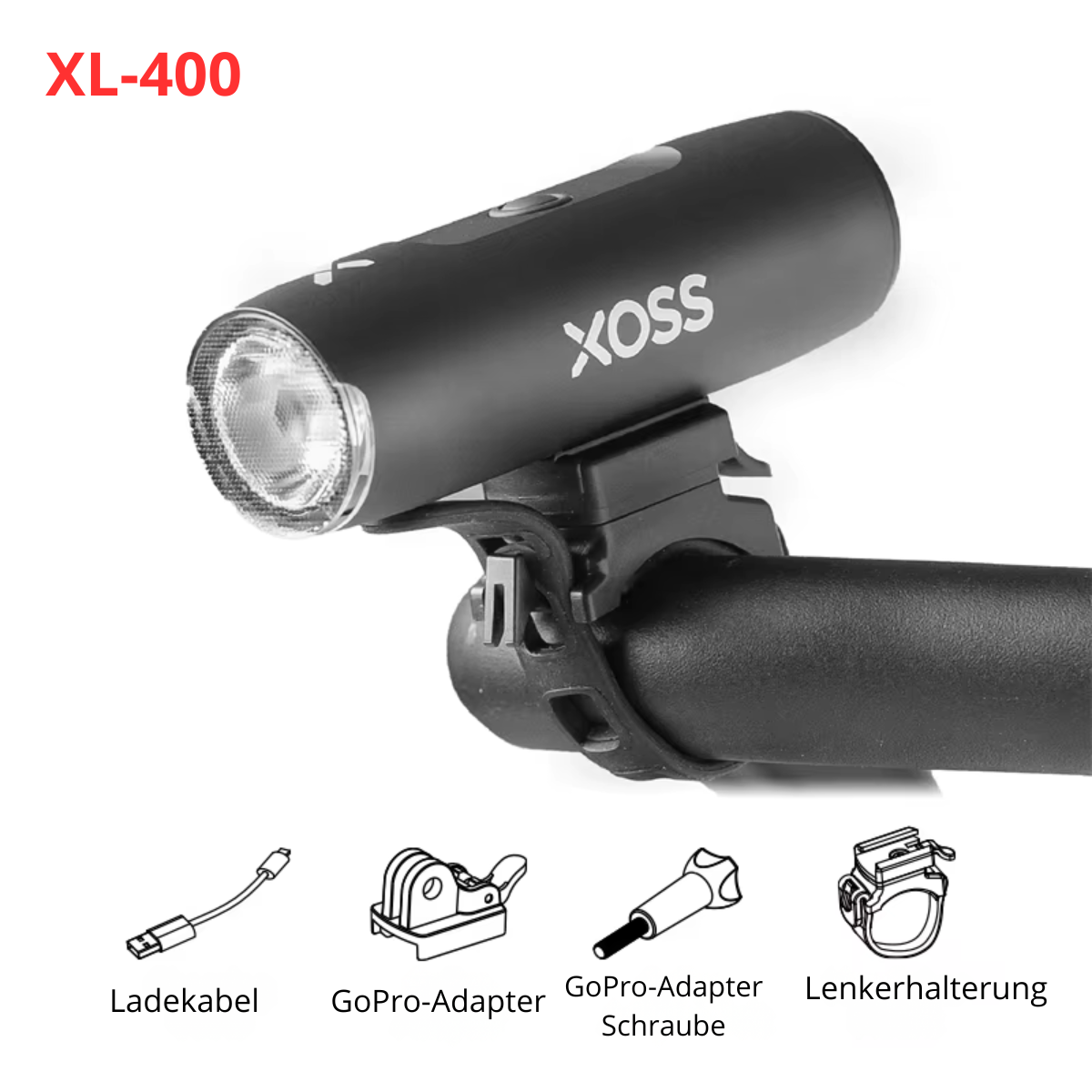 XOSS Fahrradlampe XL-400 mit IPX5 Schutz und 2300mAh Akku